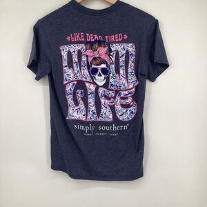 Ladies Simply Southern Mom Life" Tee Shirt blue/pink/white‎ small